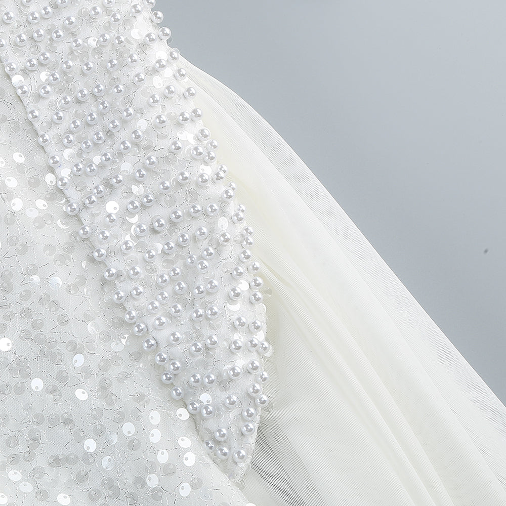AIIZIE YVETTE PEARL EMBELLISHED SEQUIN MAXI DRESS IN WHITE - product image