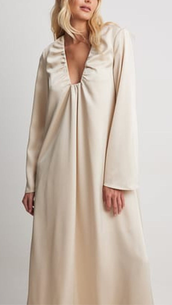 AIIZIE SATIN GATHERED NECKLINE MAXI DRESS - product image