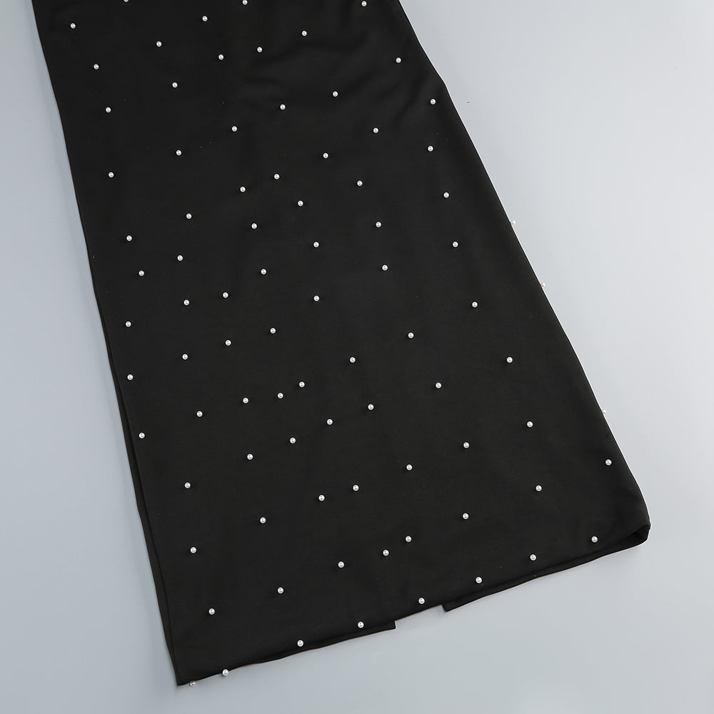 Trägerloses Maxikleid mit Perlen in Schwarz 