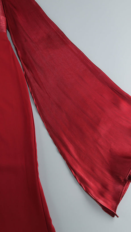 MARCIA TRUMPET SLIT SLEEVE BODYCON MAXI DRESS IN RED