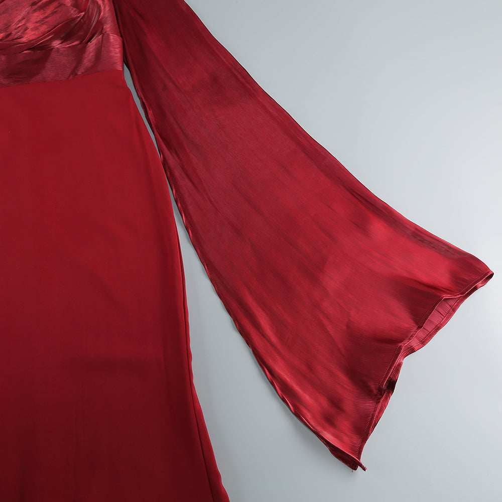 AIIZIE MARCIA TRUMPET SLIT SLEEVE BODYCON MAXI DRESS IN RED - product image