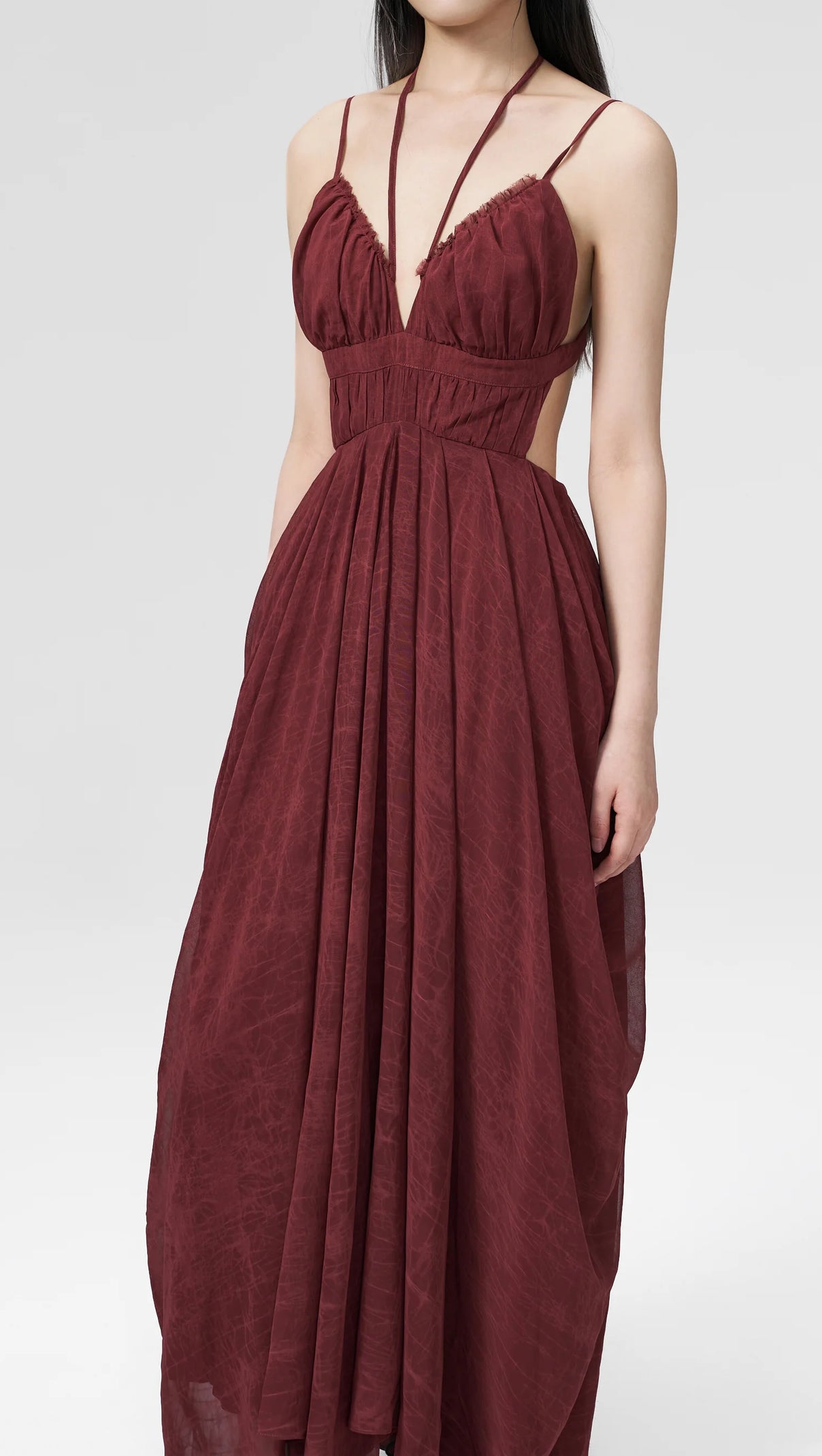 AIIZIE SALLY PLEATED MIDI DRESS IN RUST RED - product image