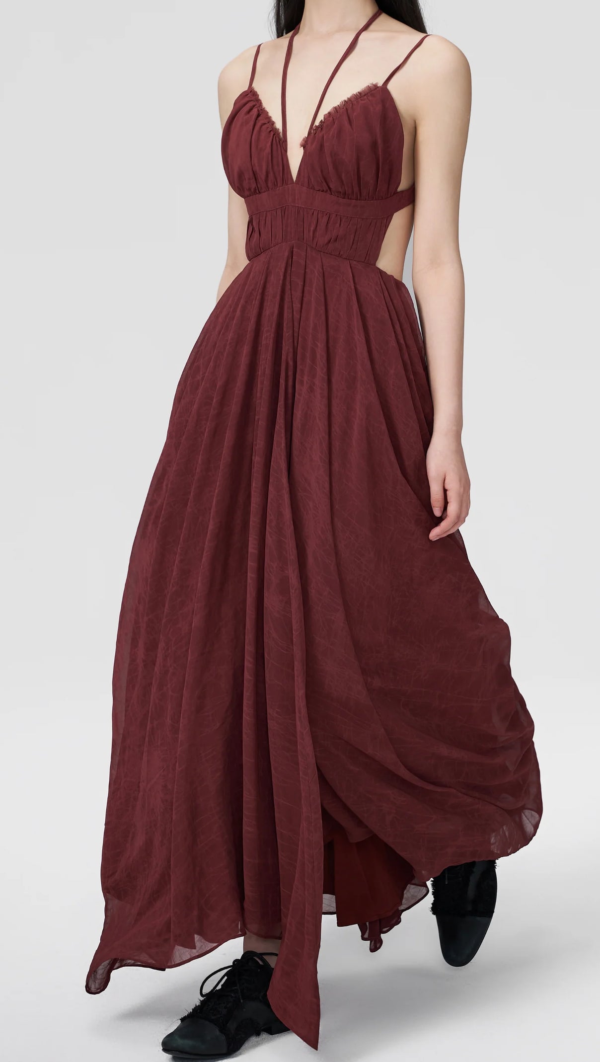 AIIZIE SALLY PLEATED MIDI DRESS IN RUST RED - product image