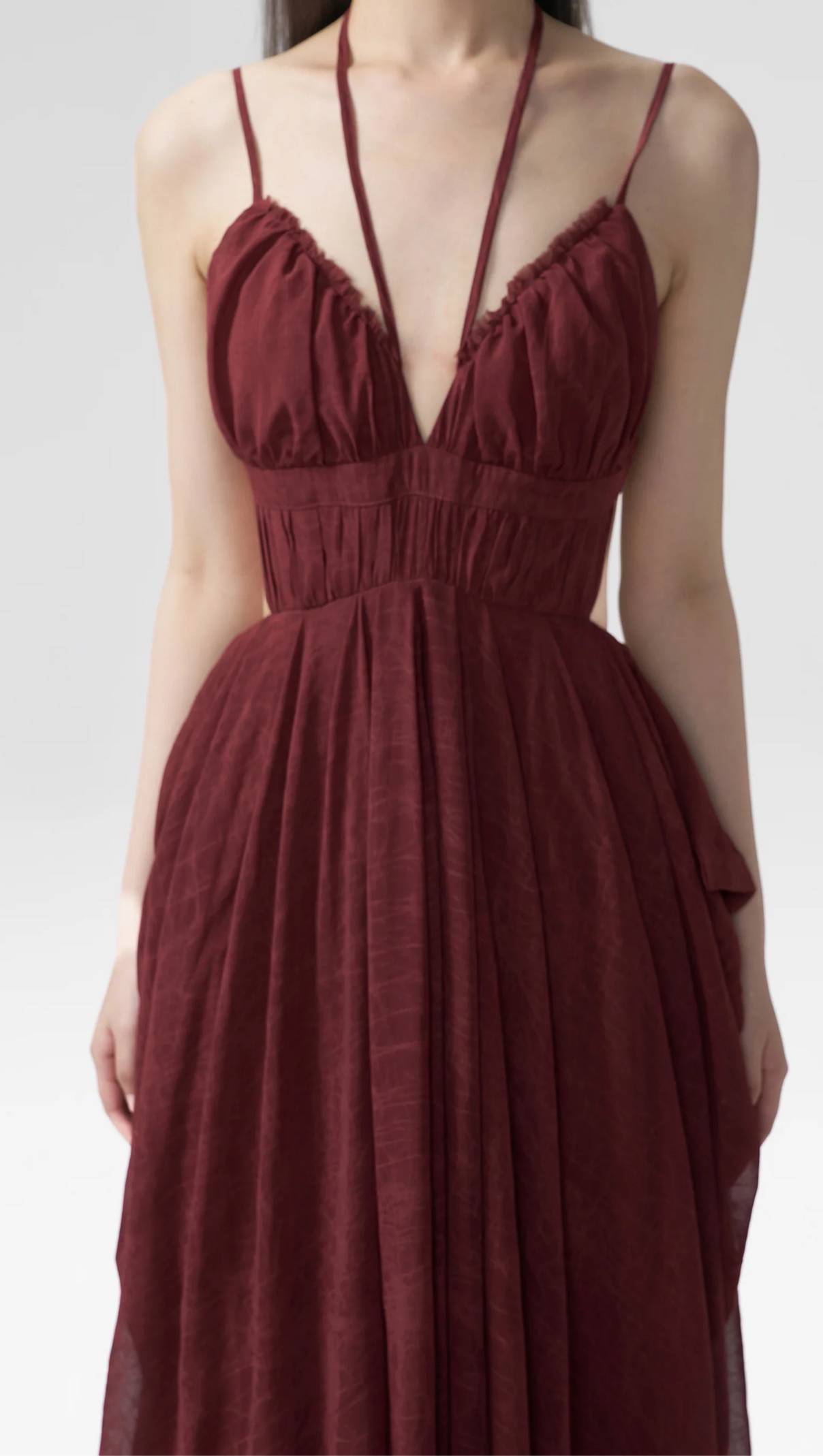 AIIZIE SALLY PLEATED MIDI DRESS IN RUST RED - product image