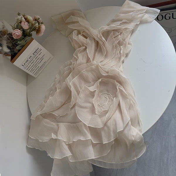 SABRINA RUFFLE LAYERS STRAPLESS MINI DRESS IN IVORY