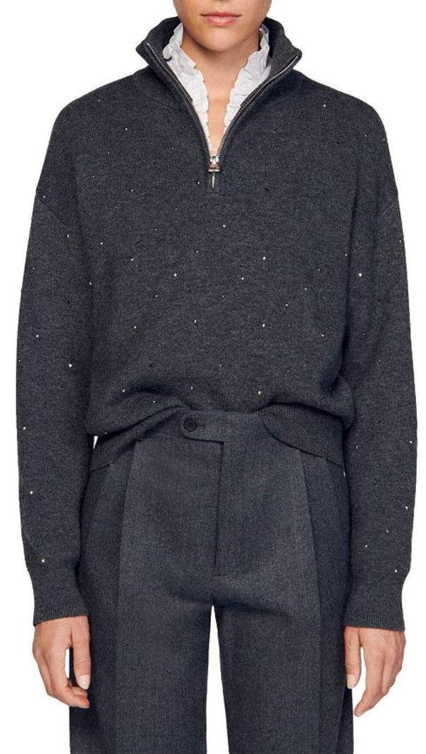 Osy Rhinestone Quarter Zip Sweater