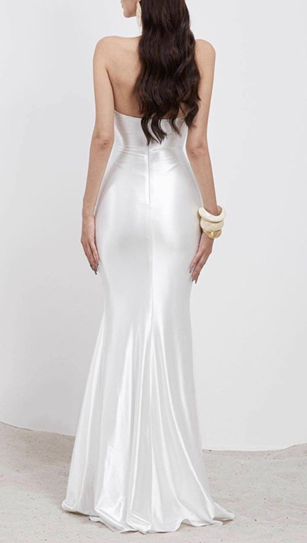 AIIZIE ISLA WHITE SATIN HALTER MAXI DRESS - ELEGANT EVENING & WEDDING GOWN - product image