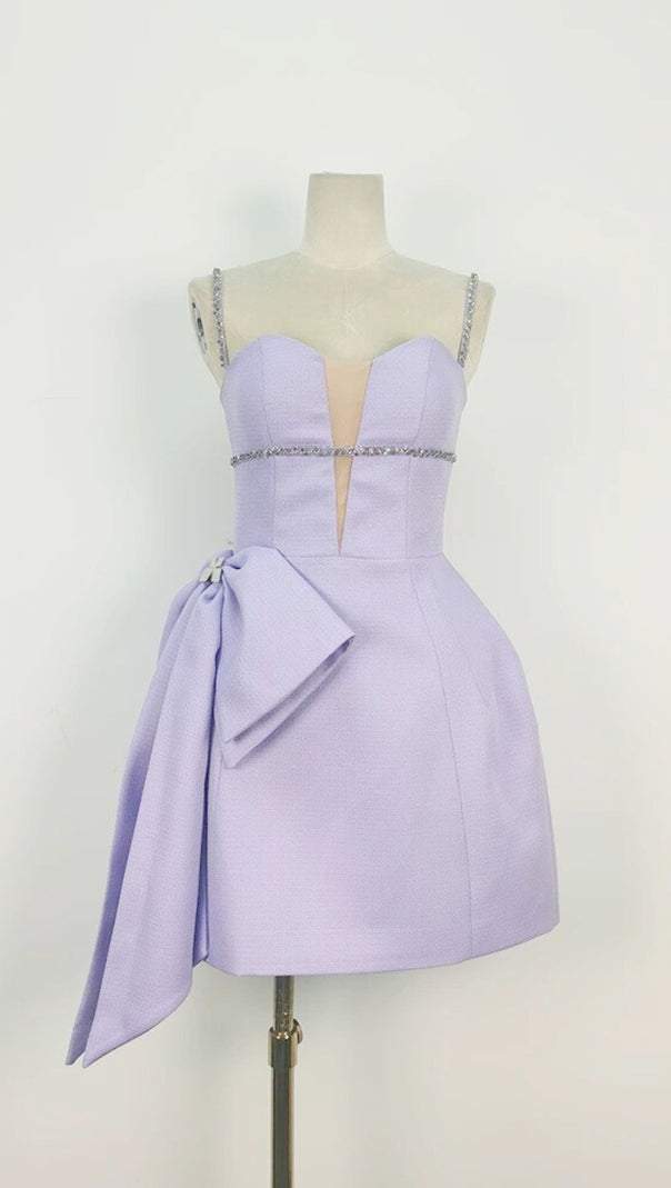 AIIZIE CANDANCE LILAC RHINESTONES SPAGHETTI STRAP MINI DRESS - product image