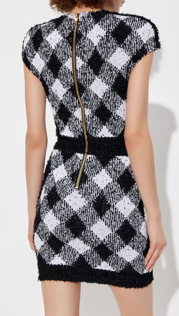 AIIZIE BUTTON-EMBELLISHED PLAID TEXTURE MINI DRESS - product image