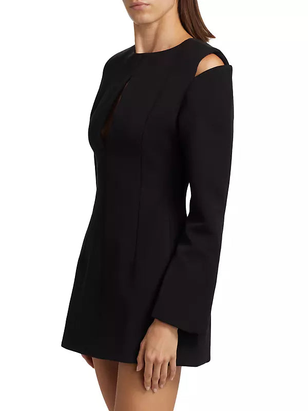 HALSTON CUT-OUT COLD-SHOULDER MINI DRESS IN BLACK