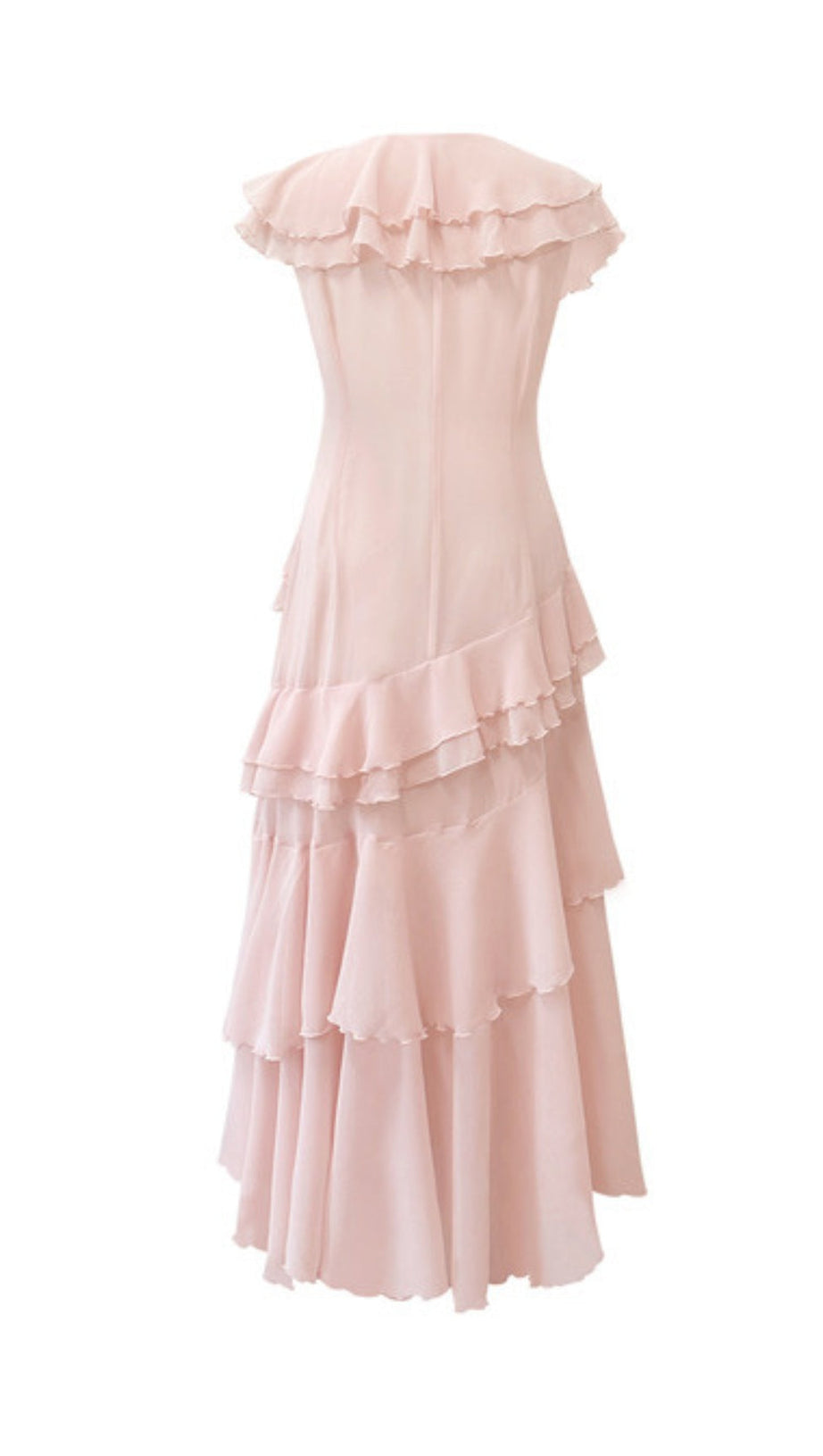 RUFFLED MAXI DRESS IN PALE PINK