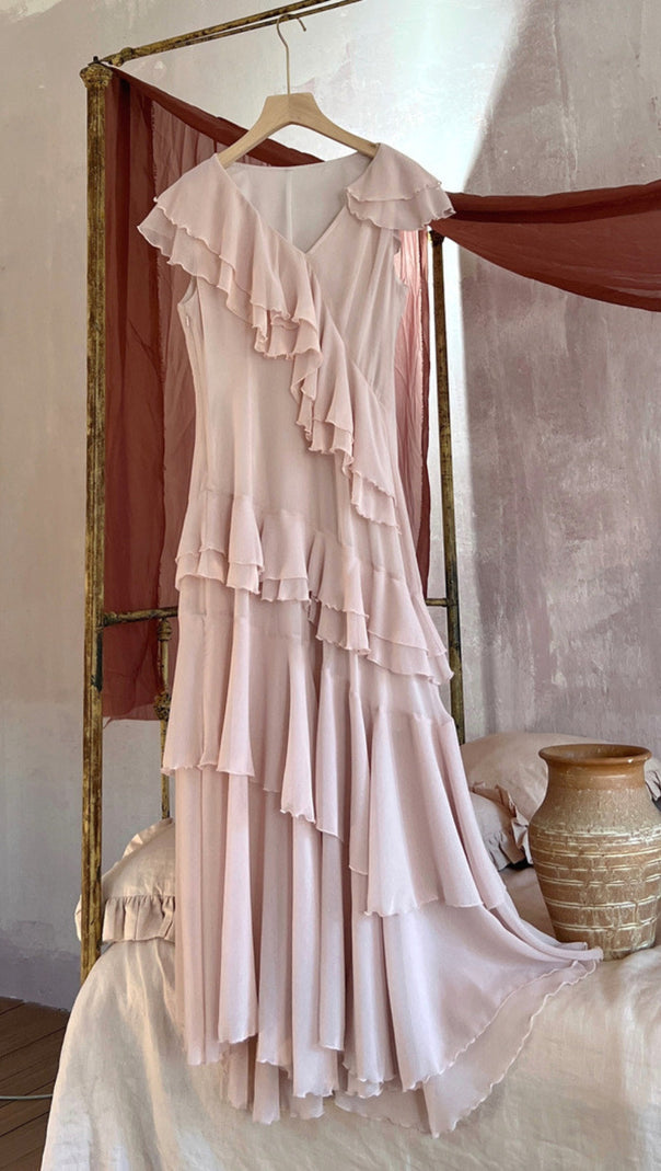 AIIZIE RUFFLED MAXI DRESS IN PALE PINK - product image