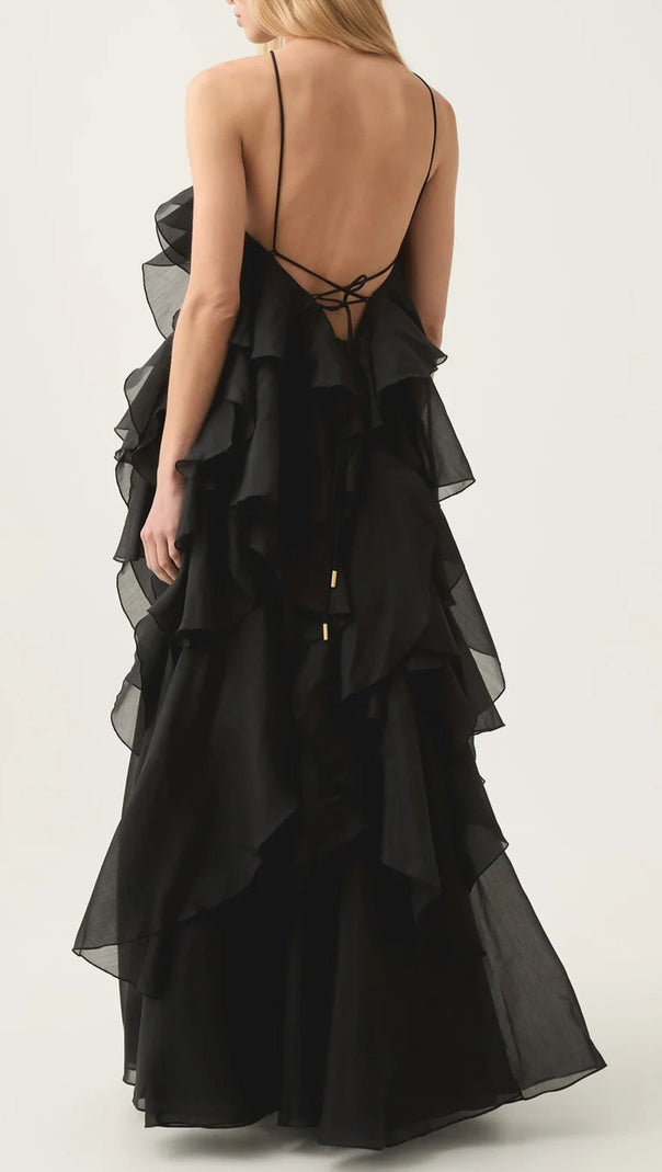 AIIZIE OFF-SHOULDER RUFFLE LAYERED MAXI DRESS IN BLACK - product image