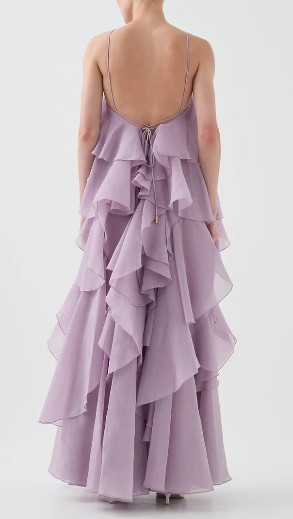 AIIZIE OFF-SHOULDER RUFFLE LAYERED MAXI DRESS IN PURPLE - product image