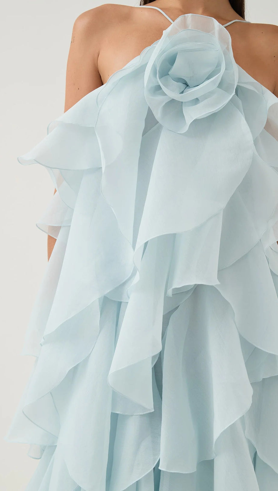 OFF-SHOULDER RUFFLE LAYERED MAXI DRESS IN BLUE