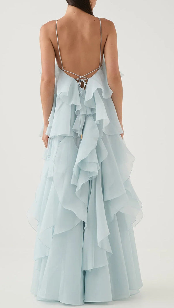 AIIZIE OFF-SHOULDER RUFFLE LAYERED MAXI DRESS IN BLUE - product image