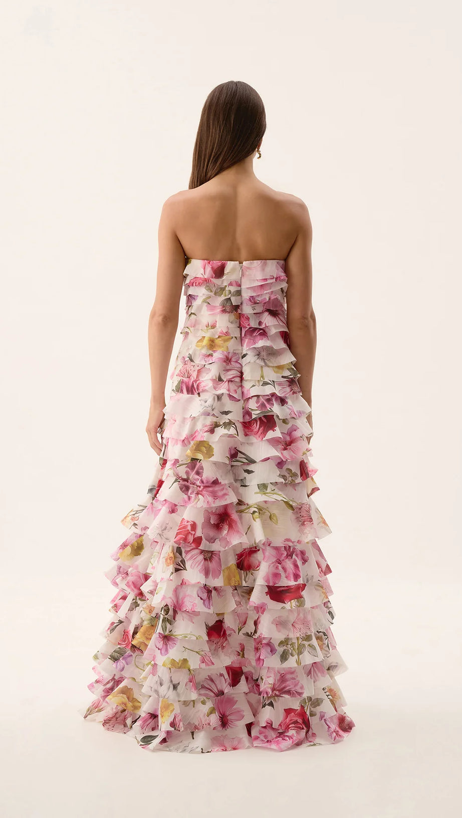 YETTA STRAPLESS FLORAL PRINTED LAYERED MAXI DRESS