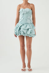 moira floral strapless Puffy mini dress in blue