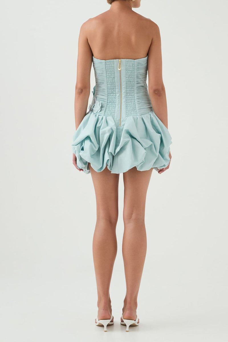 moira floral strapless Puffy mini dress in blue