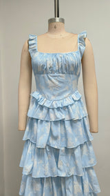 Light blue suspender cake maxi dress