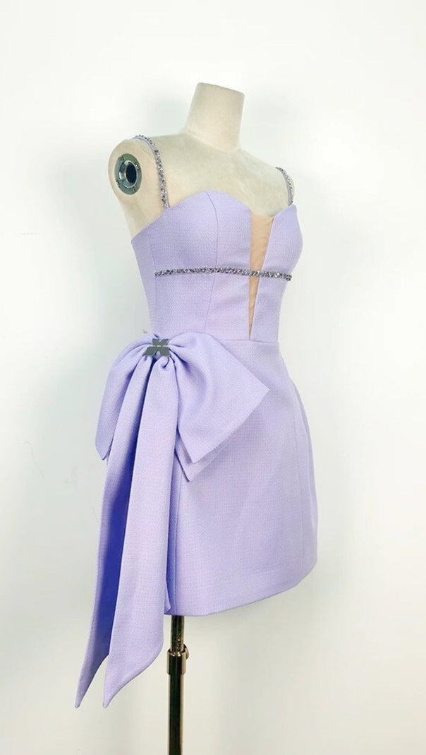 AIIZIE CANDANCE LILAC RHINESTONES SPAGHETTI STRAP MINI DRESS - product image