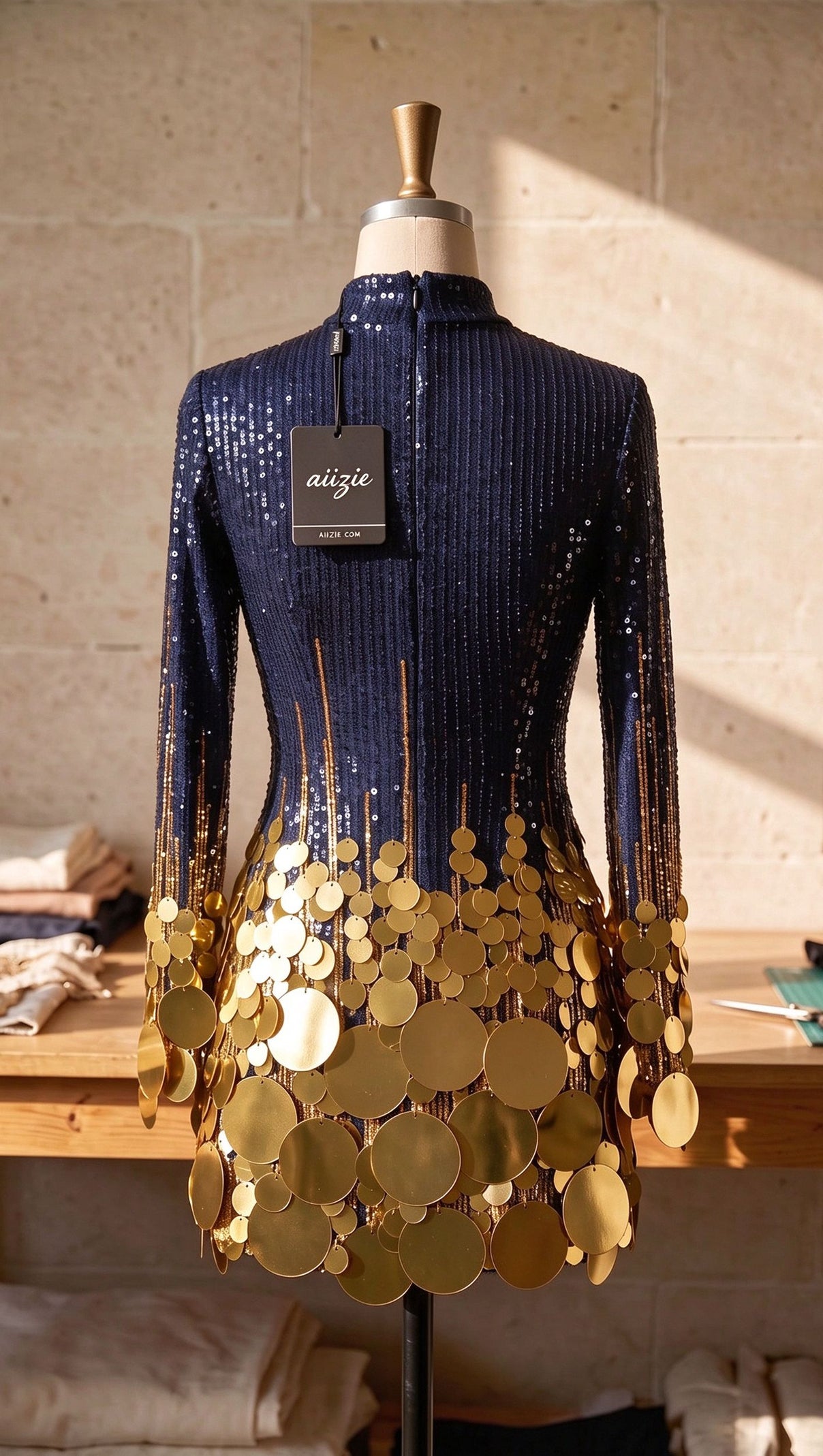 Navy Blue to Gold Ombre Sequin Mini Dress