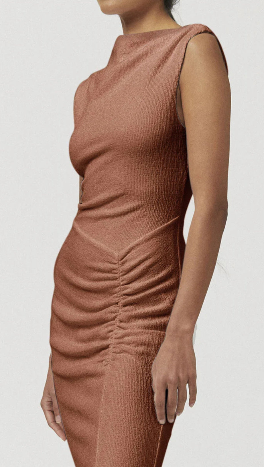 VEGA RUCHED FRONT MIDI DRESS