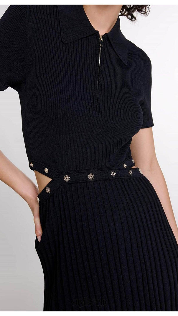 AIIZIE Gladys Knitted Pleated Mini Skirt in Black - product image