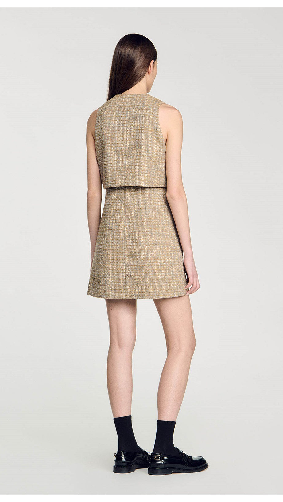 PENELOPE TWEED MINI DRESS IN CAMEL