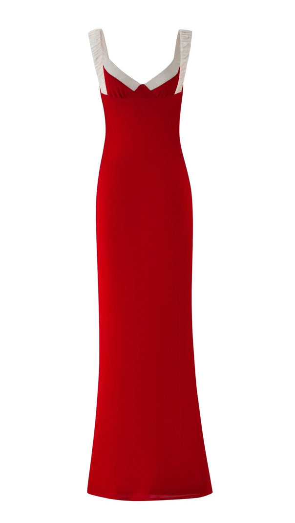 AIIZIE RED BUSTIER MAXI DRESS WITH A V-NECKLINE - product image