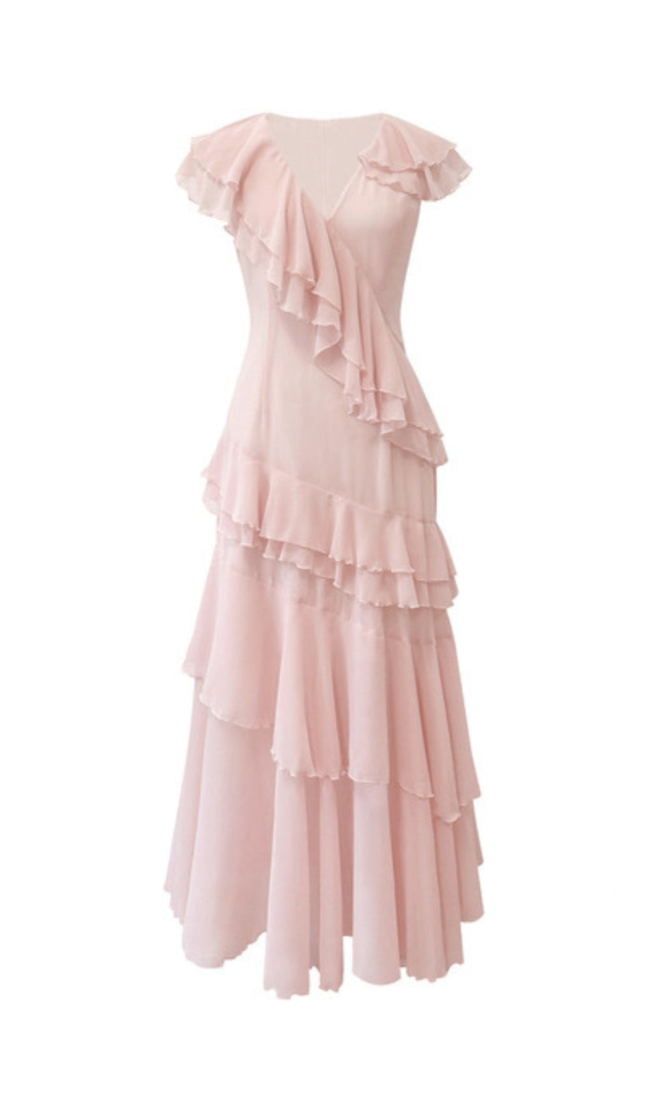 MAXIKLEID MIT RÜSCHEN IN HELLROSA