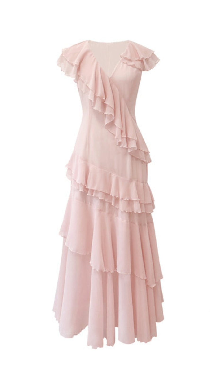 RUFFLED MAXI DRESS IN PALE PINK