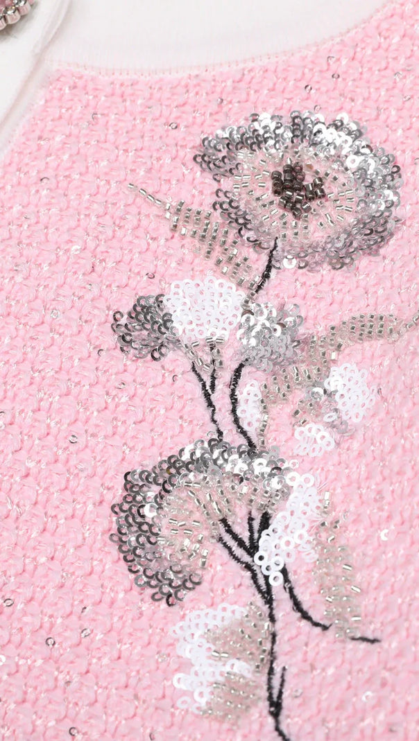 AIIZIE Chic Pink Sequin Knit Cardigan & Midi Skirt Set - product image