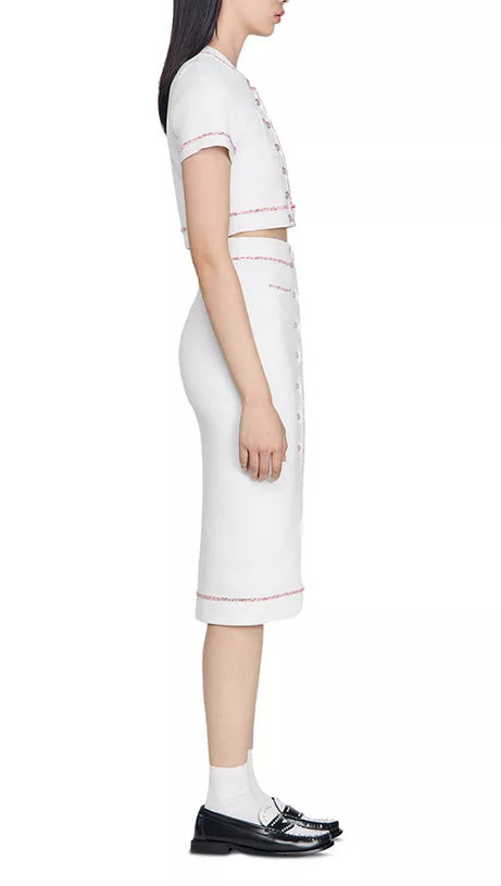 ELISA KNIT MIDI PENCIL SKIRT IN ECRU