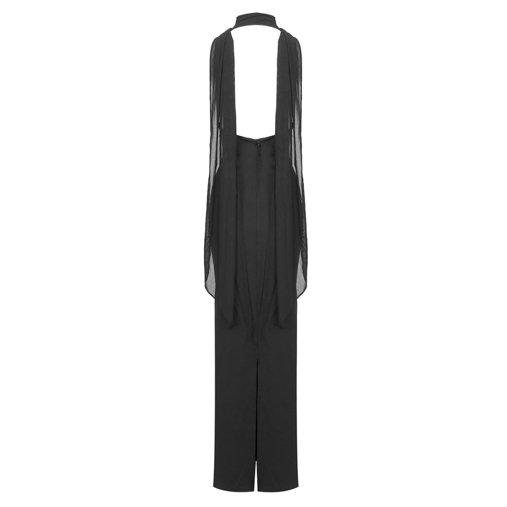 AIIZIE MERRY BLACK SHEER MESH UPPER PONTE LOWER MAXI DRESS - product image