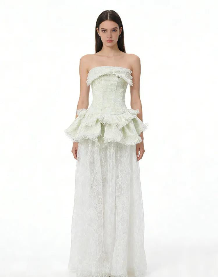 AIIZIE Green Strapless Lace-Paneled Fitted Maxi Dress - product image