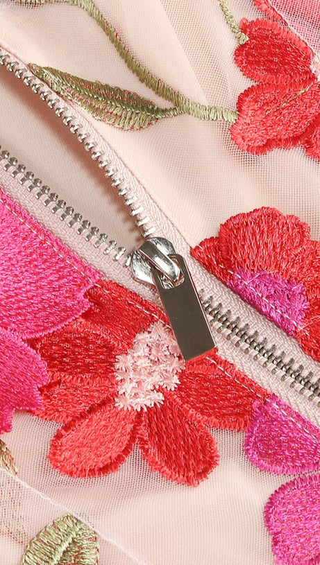 JASMINE MULTI PINK FLORAL EMBELLISHMENT MINI DRESS