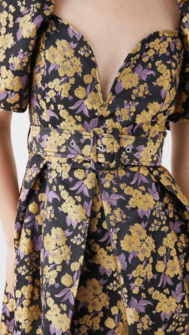 AIIZIE FLORAL JACQUARD PUFF SLEEVE DRESS - product image