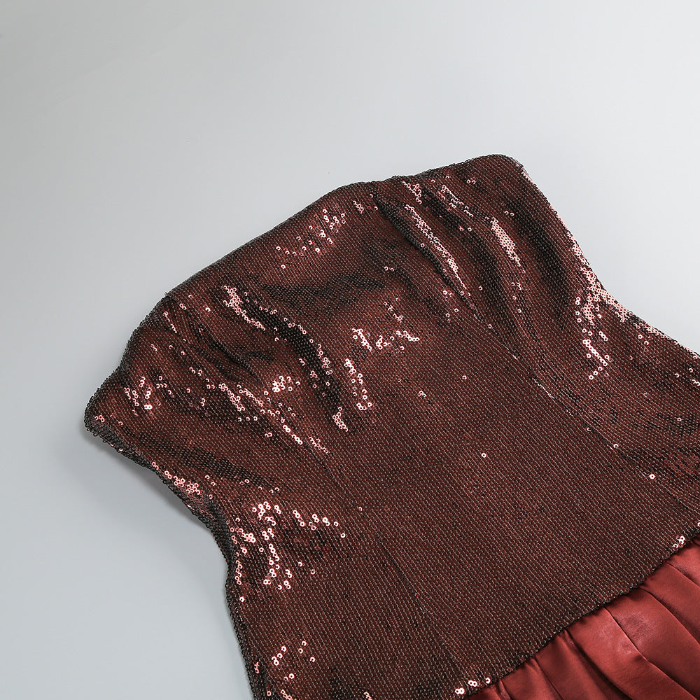 AIIZIE Irén Dazzling Bronze Sequin Strapless Bubble Mini Dress - Perfect for Parties & Cocktails - product image