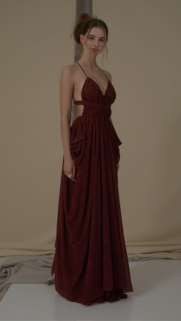 AIIZIE SALLY PLEATED MIDI DRESS IN RUST RED - product image