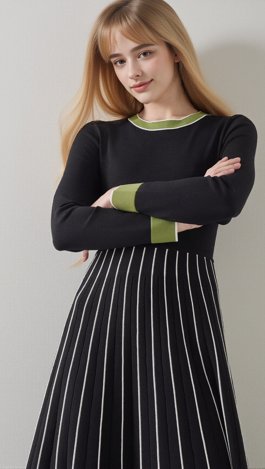 MULTI KNITTED MIDI DRESS IN BLACK