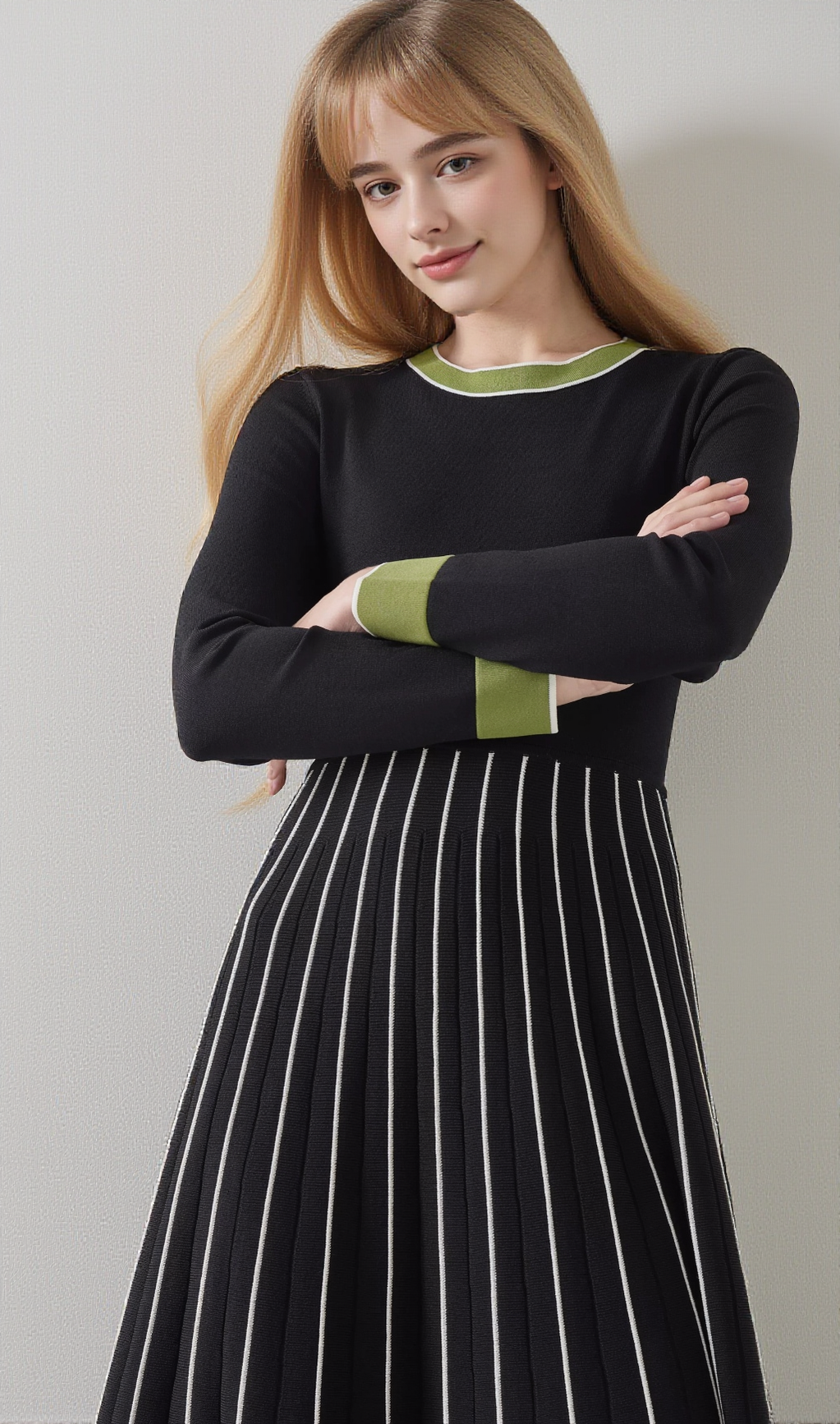 MULTI KNITTED MIDI DRESS IN BLACK