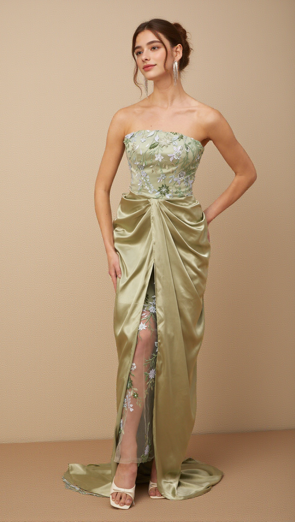AIIZIE FLAVIA FLORAL-EMBROIDERED PANELLED MAXI DRESS - product image
