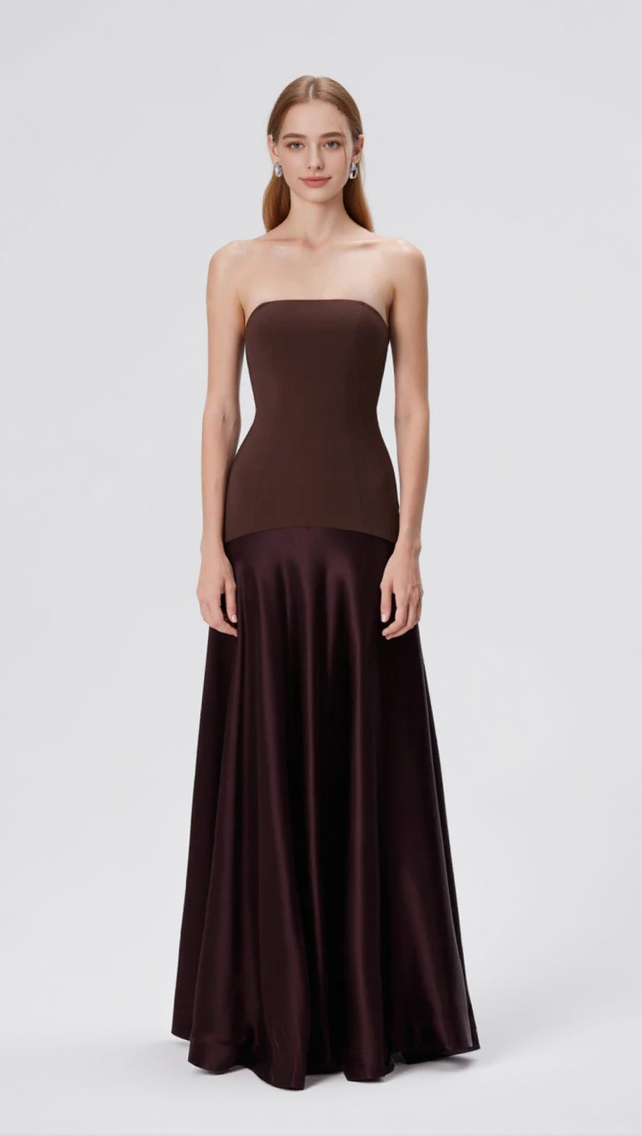 AURA STRAPLESS GOWN IN ESPRESSO