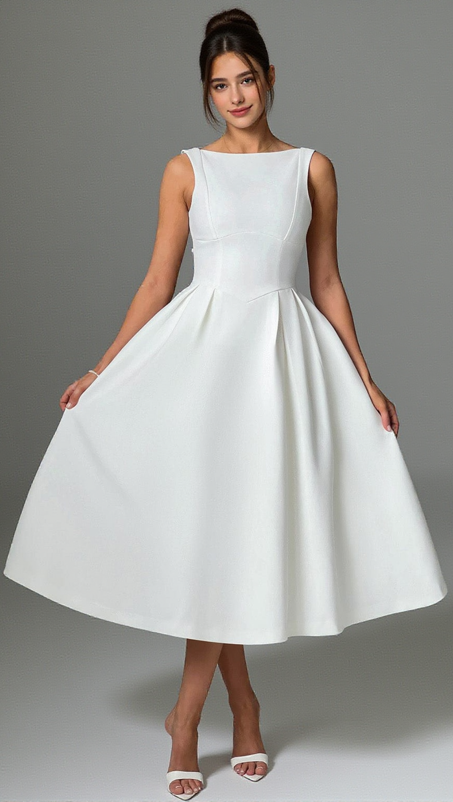 CLARABELLA SLEEVELESS MIDI DRESS IN WHITE