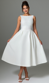 Clarabella sleeveless Midi Dress in white