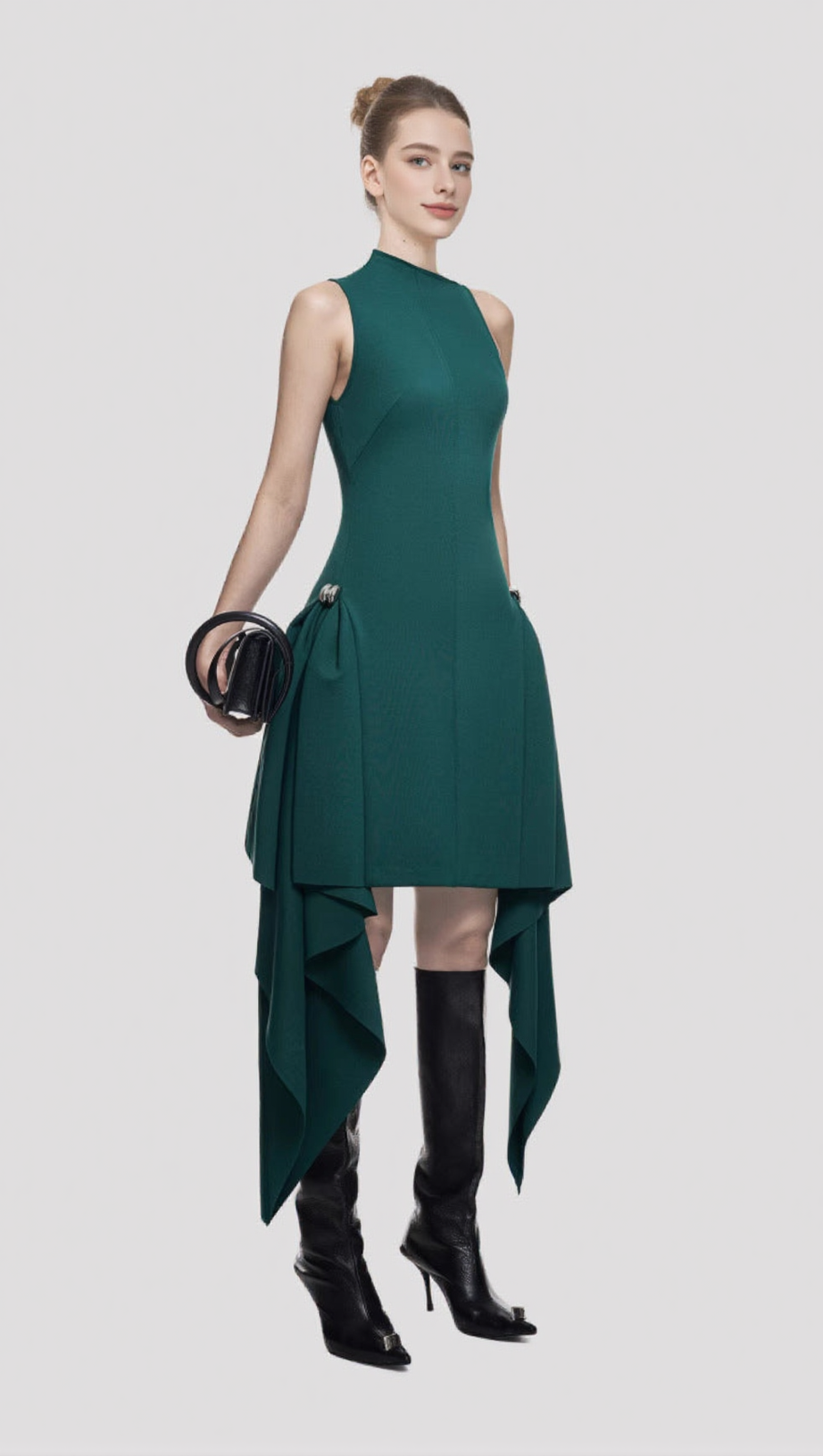 AMATO SLEEVELESS FRINGE MINI DRESS IN GREEN