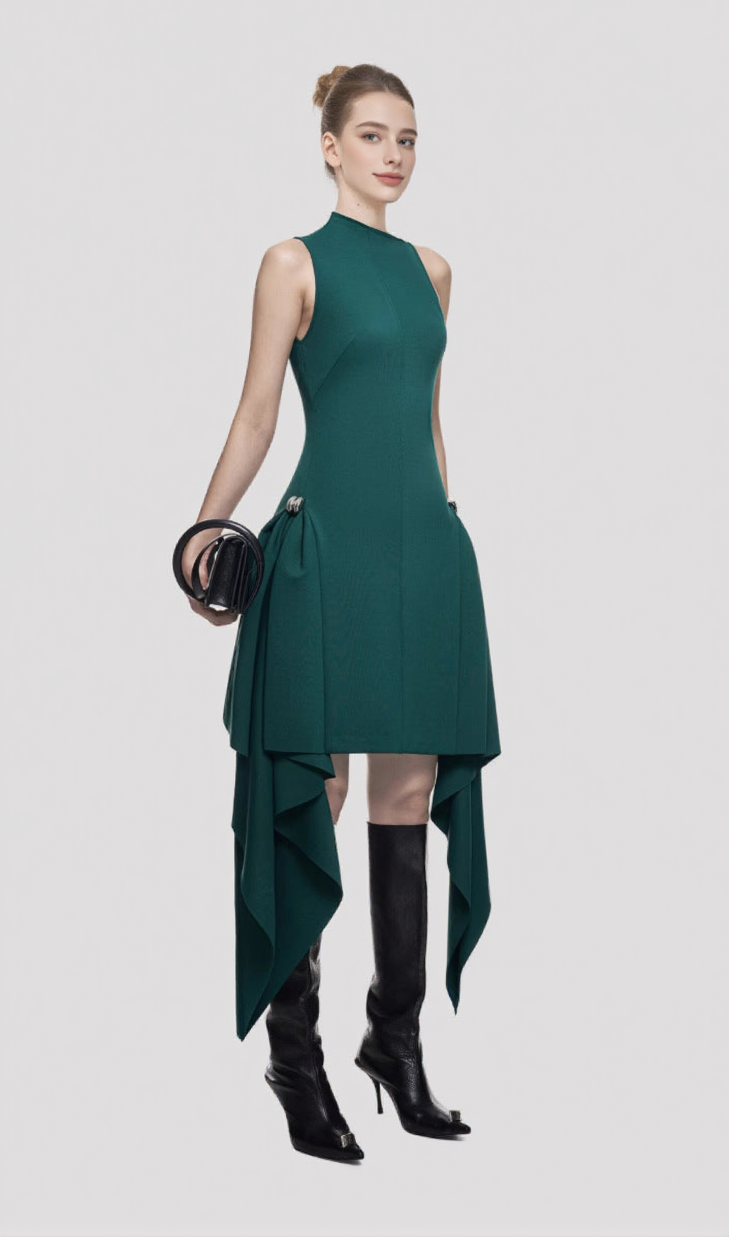 AMATO SLEEVELESS FRINGE MINI DRESS IN GREEN