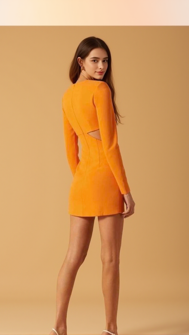 AIIZIE IVANNA BONDED CREPE MINI DRESS IN ORANGE - product image