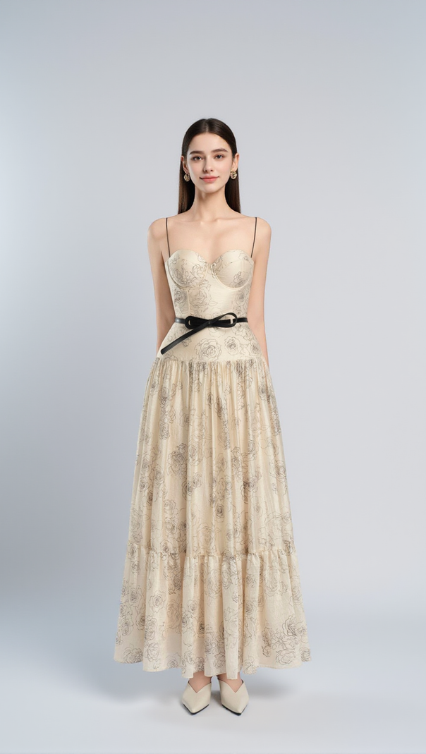 AIIZIE FLORAL PRINT FLARED SILHOUETTE MAXI DRESS - product image